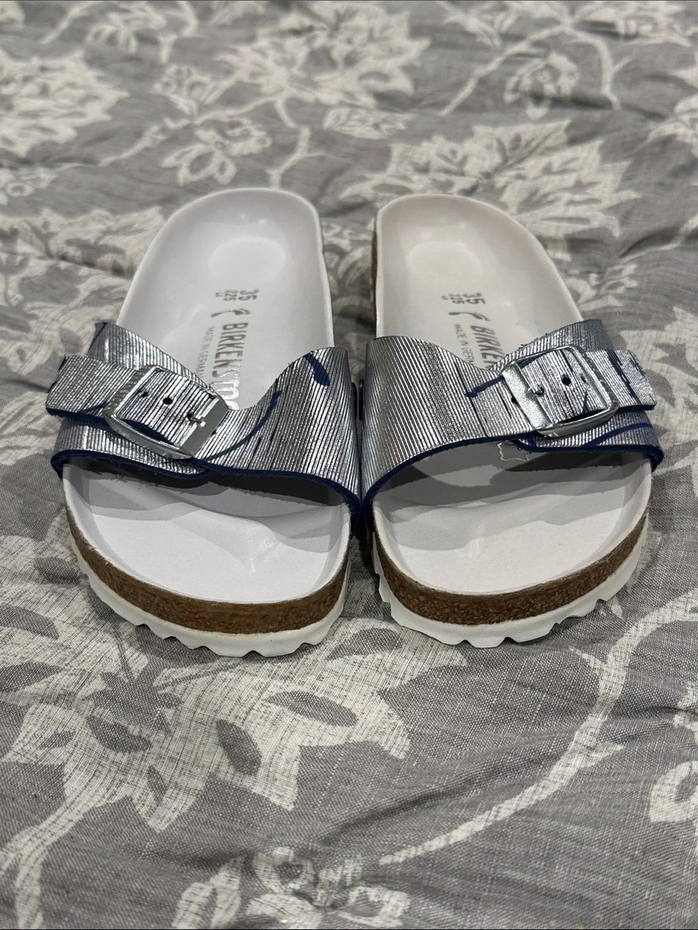 Birkenstock Women’s Metallic Silver Single-Band Slide Sandals